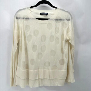 Yoshi Kondo‎ Paris Sheer Tiered Top Size L Knit Ivory Polka Dots Lagenlook Boho